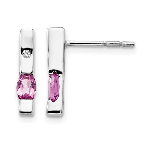 2/3 Carat (ctw) Pink Tourmaline Stick Earrings in Sterling Silver
